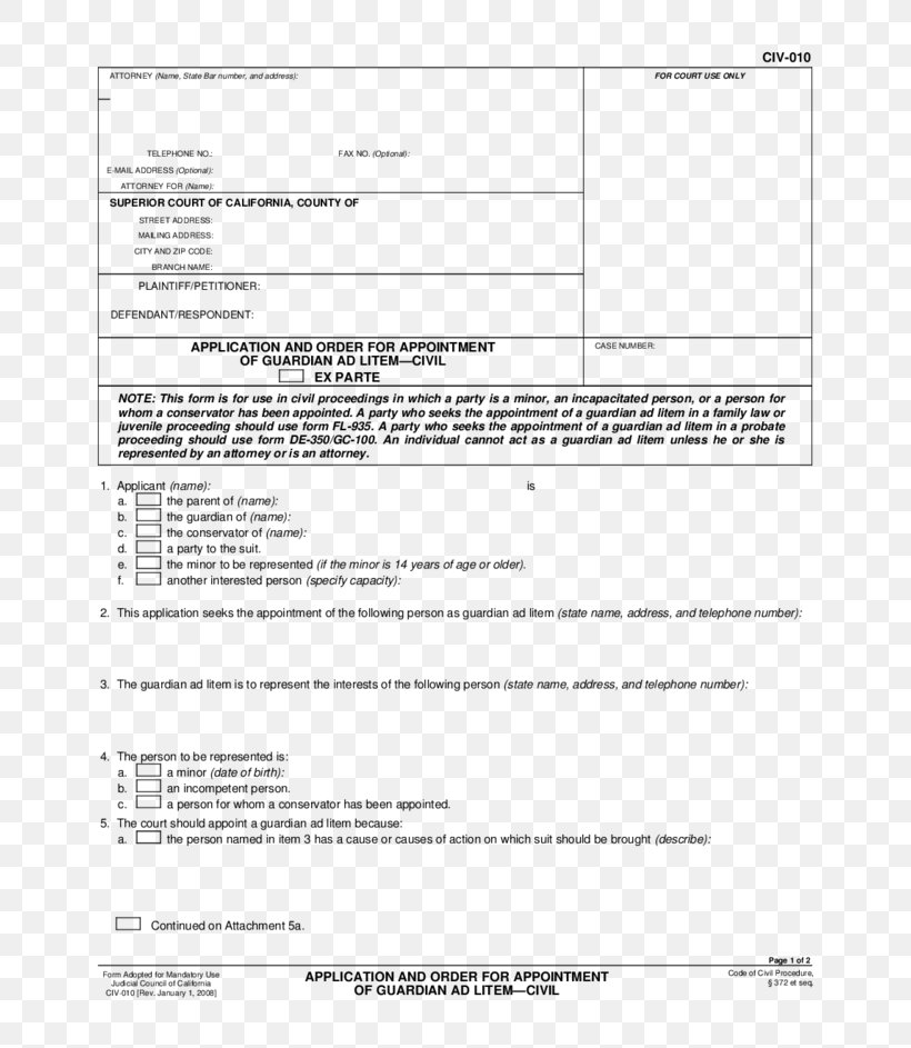 California Document Ad Litem Legal Guardian Court, PNG, 728x943px, California, Ad Litem, Answer, Area, Black And White Download Free