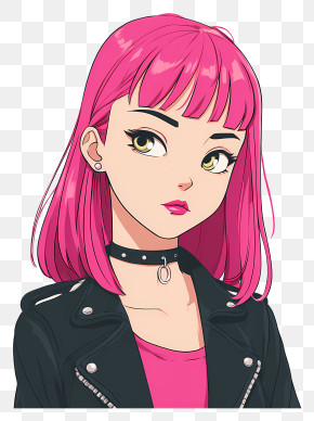 Anime Girl - Pink-haired Anime Girl With Choker PNG