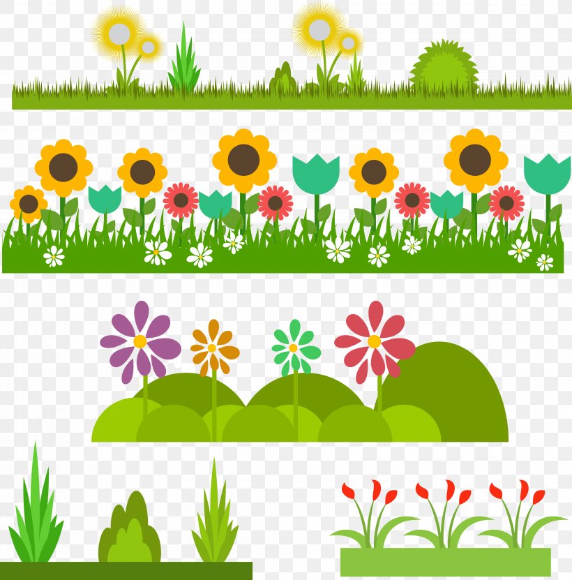 Flowers And Grass Vector Base, PNG, 4120x4180px, Flower, Area, Clip Art, Dahlia, Daisy Family Download Free