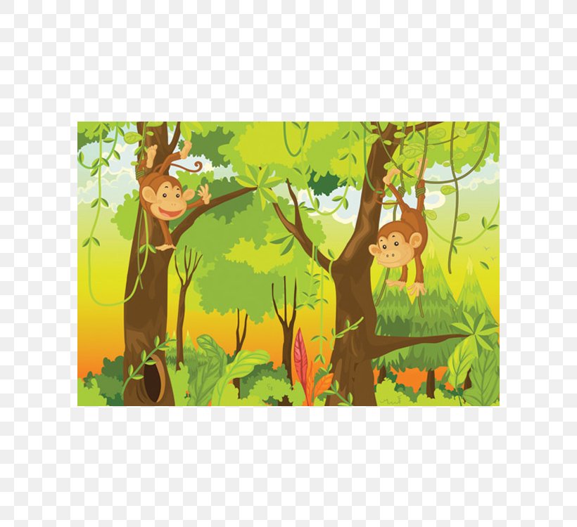 Monkey Jungle Gorilla Mural, PNG, 600x750px, Monkey Jungle, Art, Branch, Cartoon, Child Download Free