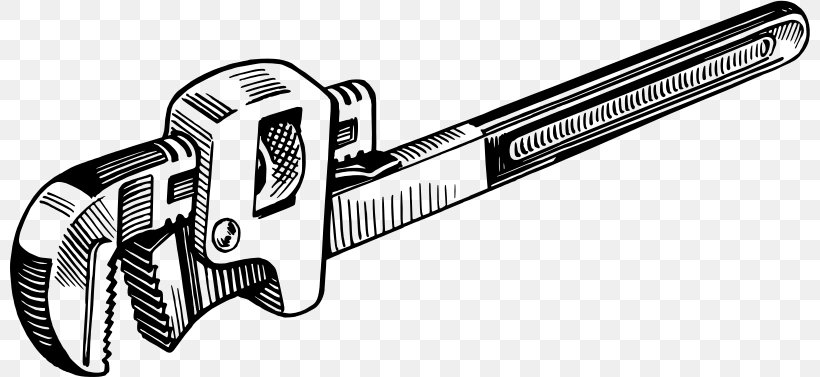 Pipe Wrench Spanners Tool Plumber Wrench Clip Art, PNG, 800x377px, Pipe Wrench, Adjustable Spanner, Automotive Exterior, Black And White, Cold Weapon Download Free
