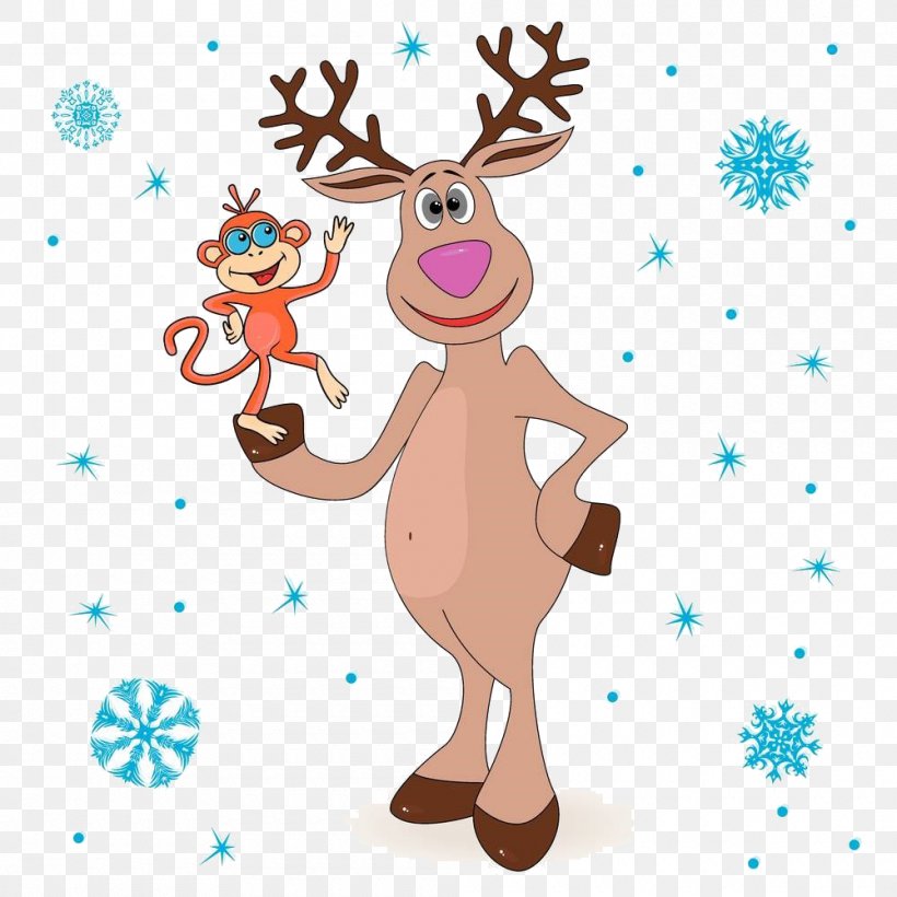 Reindeer Santa Claus Christmas, PNG, 1000x1000px, Reindeer, Art, Cartoon, Christmas, Deer Download Free