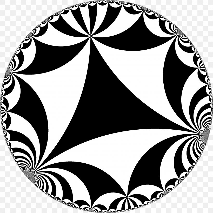 Hyperbolic Geometry Tessellation Hyperbolic Space Plane Triangle Group, PNG, 2520x2520px, Hyperbolic Geometry, Black, Black And White, Dimension, Flower Download Free