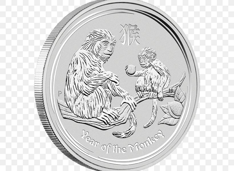 Perth Mint Monkey Bullion Coin Lunar Series, PNG, 600x600px, Perth Mint, Australia, Black And White, Body Jewelry, Bullion Download Free