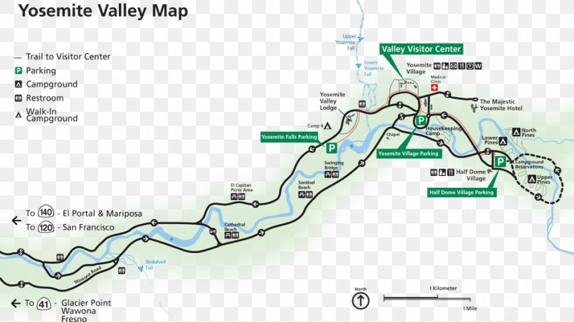 Yosemite Valley Map 美国国家公园 National Park, PNG, 960x540px, Yosemite Valley, Accommodation, Area, Campsite, Diagram Download Free