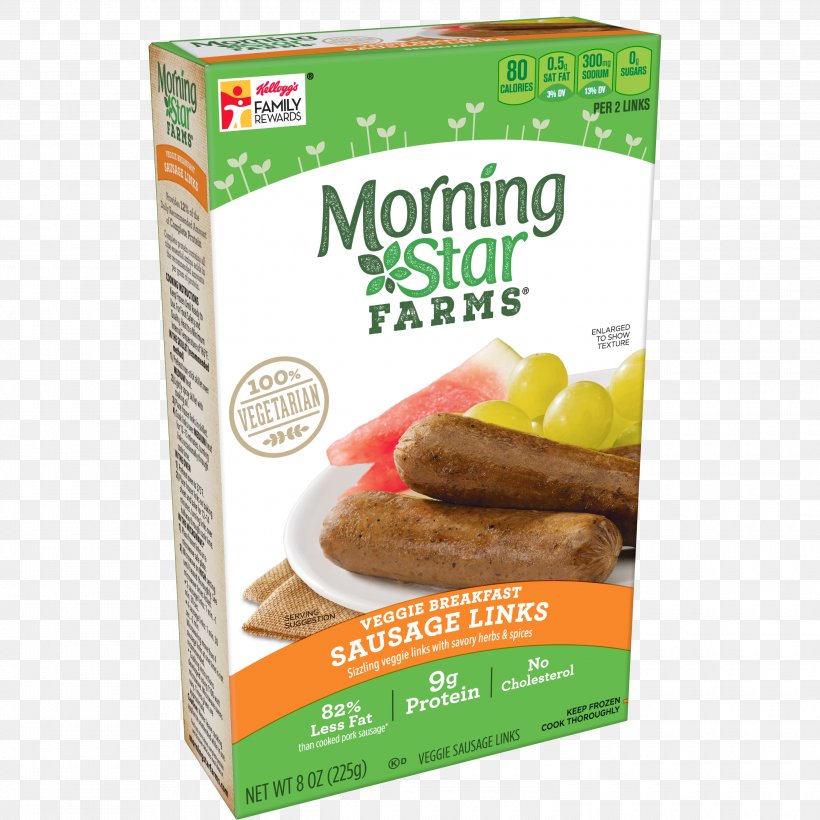 MorningStar Farms Veggie Breakfast Sausage Links Veggie Burger Vegetarian Cuisine, PNG, 3000x3000px, Breakfast Sausage, Breakfast, Food, Meat, Microwave Ovens Download Free