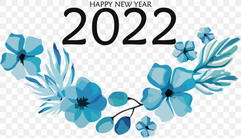 2022 Happy New Year 2022 New Year 2022, PNG, 3000x1716px, Floral Design, Meter, Microsoft Azure, Turquoise Download Free