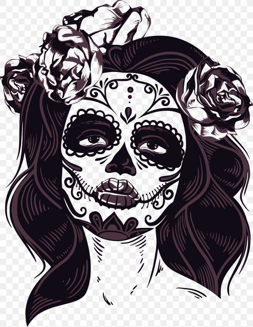 La Calavera Catrina T-shirt Top Clip Art, PNG, 988x1280px, La Calavera Catrina, Art, Black And White, Bone, Collar Download Free