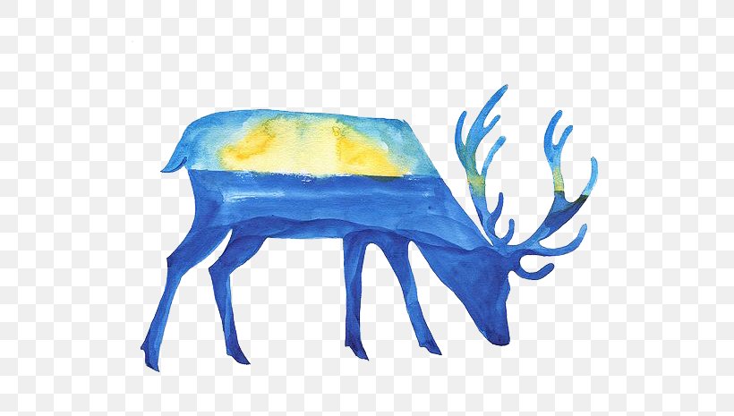 Reindeer Watercolor Painting, PNG, 588x465px, Reindeer, Antler, Deer, Designer, Organism Download Free