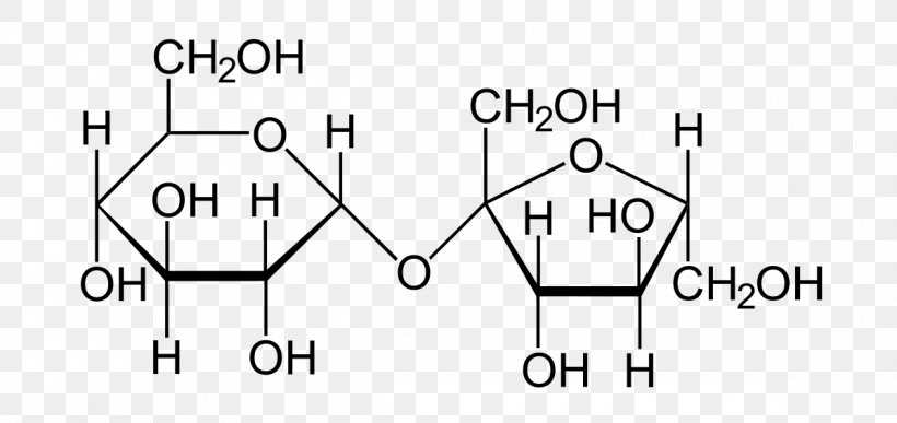 Sucrose Structural Formula Molecule Fructose Molecular Model, PNG, 1200x567px, Sucrose, Area, Biochemistry, Black And White, Brand Download Free