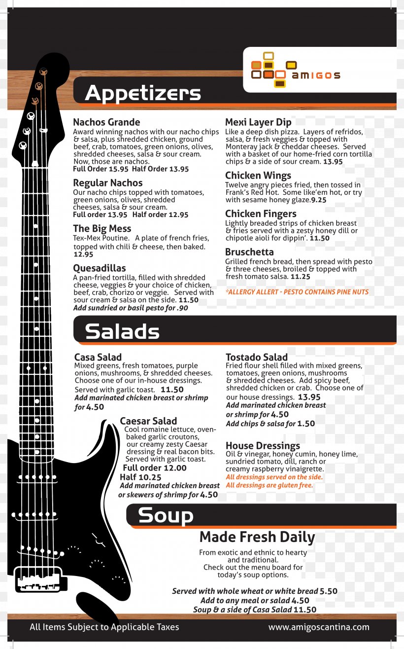 Amigos Cantina Menu Cafe Amigos Grill Italian And Mexican Restaurant Bass Guitar, PNG, 2725x4375px, Menu, Amritsar, Bass Guitar, Cafe, Cantina Download Free