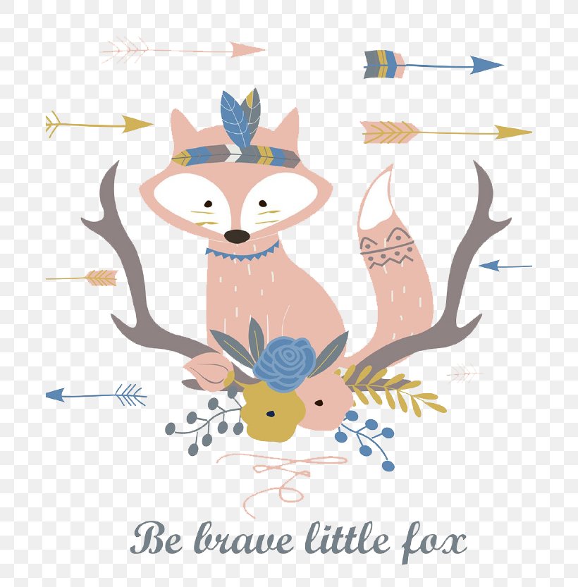 Cartoon Illustration, PNG, 744x833px, Cartoon, Antler, Art, Bengal Fox, Deer Download Free