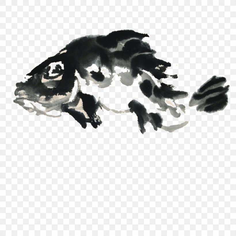 Fish Chinese Painting, PNG, 1024x1024px, Fish, Amphibian, Black And White, Chinese Painting, Designer Download Free