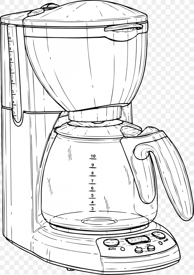 Coffeemaker Cafe Brewed Coffee Drawing, PNG, 1354x1920px, Coffee, Arabica Coffee, Artwork, Black And White, Brewed Coffee Download Free