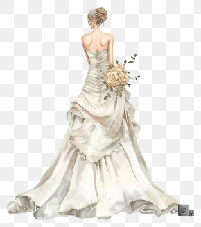 Flat Bride Dress - Elegant Bride Illustration In Wedding Gown PNG