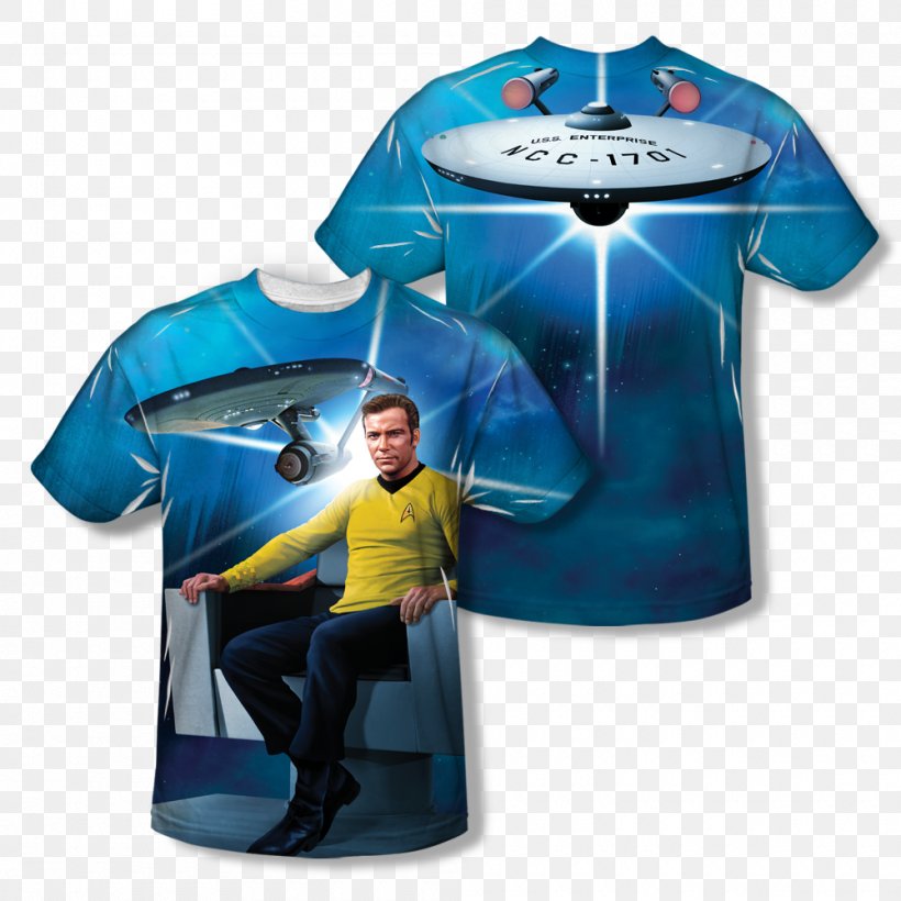 James T. Kirk T-shirt Scotty Clothing Sizes Spock, PNG, 1000x1000px, James T Kirk, All Over Print, Blue, Brand, Clothing Download Free