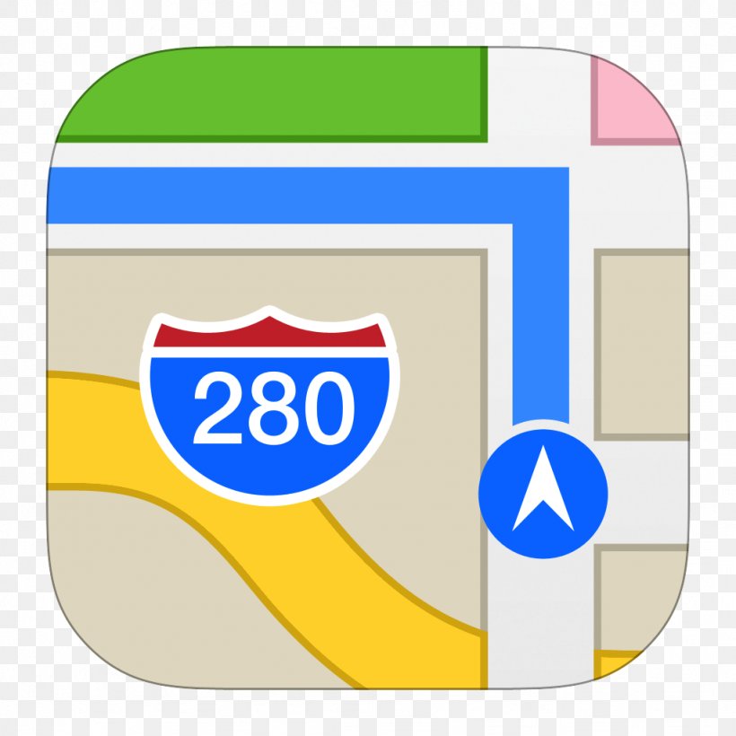 Area Text Brand Yellow, PNG, 1024x1024px, Apple Maps, Apple, Area, Brand, Google Download Free