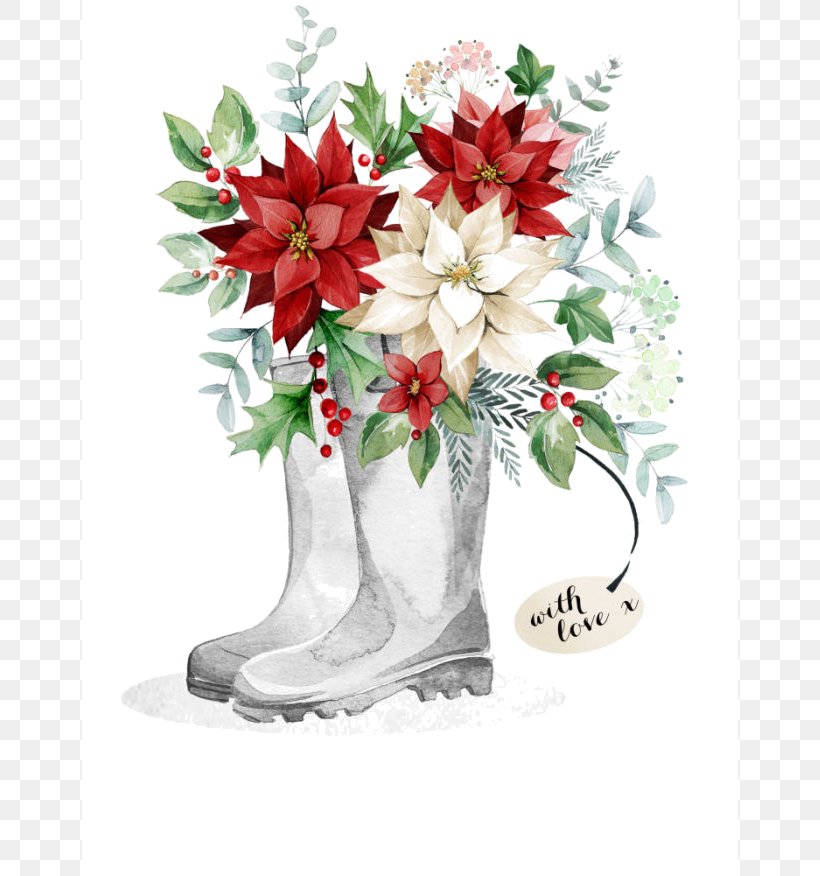 Christmas Card Floral Design Flower, PNG, 656x876px, Christmas, Artificial Flower, Birthday, Boot, Christmas Card Download Free