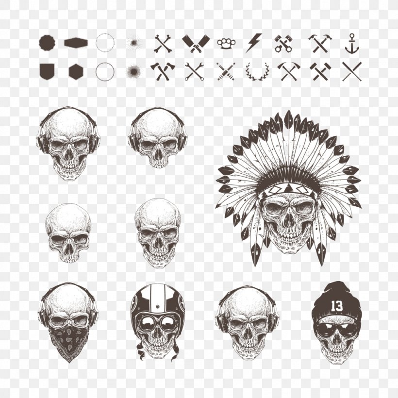 Euclidean Vector Skull, PNG, 1024x1024px, 3d Computer Graphics, Skull, Animation, Black And White, Body Jewelry Download Free