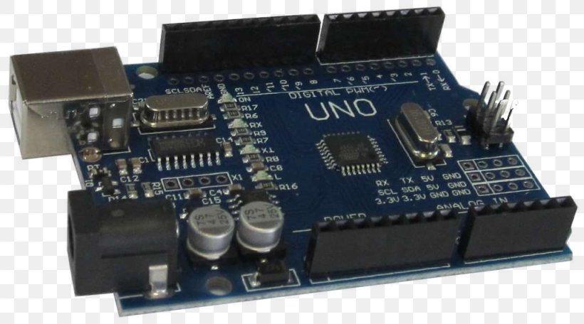 Microcontroller Arduino Uno Printed Circuit Board Electronics, PNG, 1024x570px, Microcontroller, Arduino, Arduino Uno, Circuit Component, Circuit Prototyping Download Free