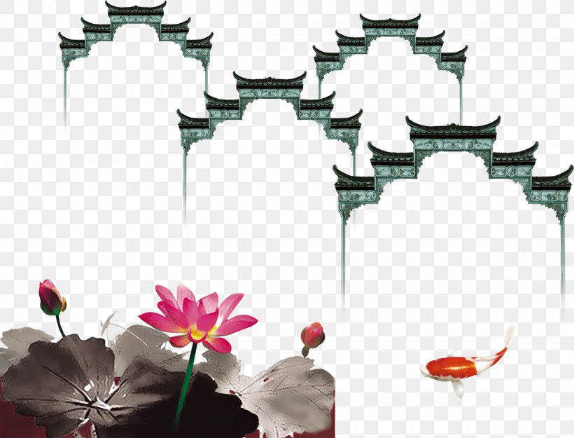 Misty Rain, Ink Painting, Jiangnan Water Town, Memorial Archway, PNG, 2419x1844px, China, Branch, Feeling From Mountain And Water, Floral Design, Flower Download Free
