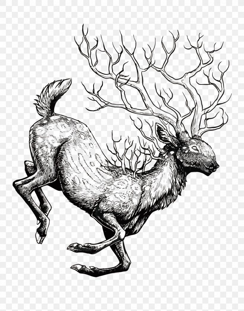 Reindeer Red Deer, PNG, 1176x1500px, Reindeer, Antler, Art, Bird, Black And White Download Free