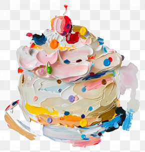 Oil Painting - Colorful Icing Cake Illustration PNG