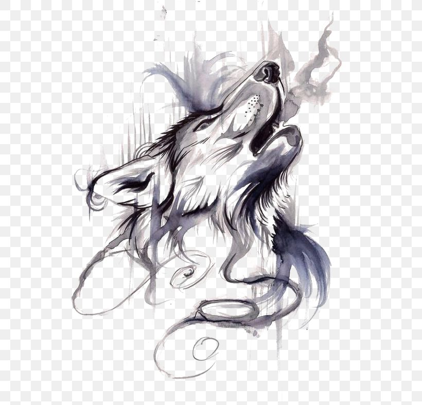 Gray Wolf Tattoo Ink Flash Drawing, PNG, 564x787px, Gray Wolf, Art, Black And Gray, Black And White, Black Wolf Download Free
