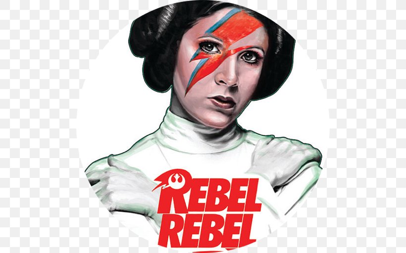 Carrie Fisher Leia Organa Star Wars Rebel Rebel T-shirt, PNG, 512x512px, Carrie Fisher, Aladdin Sane, Art, David Bowie, Face Download Free
