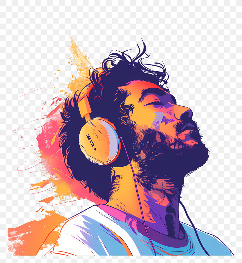 Listening To Music - Vibrant Illustration Of A Man Listening To Music PNG