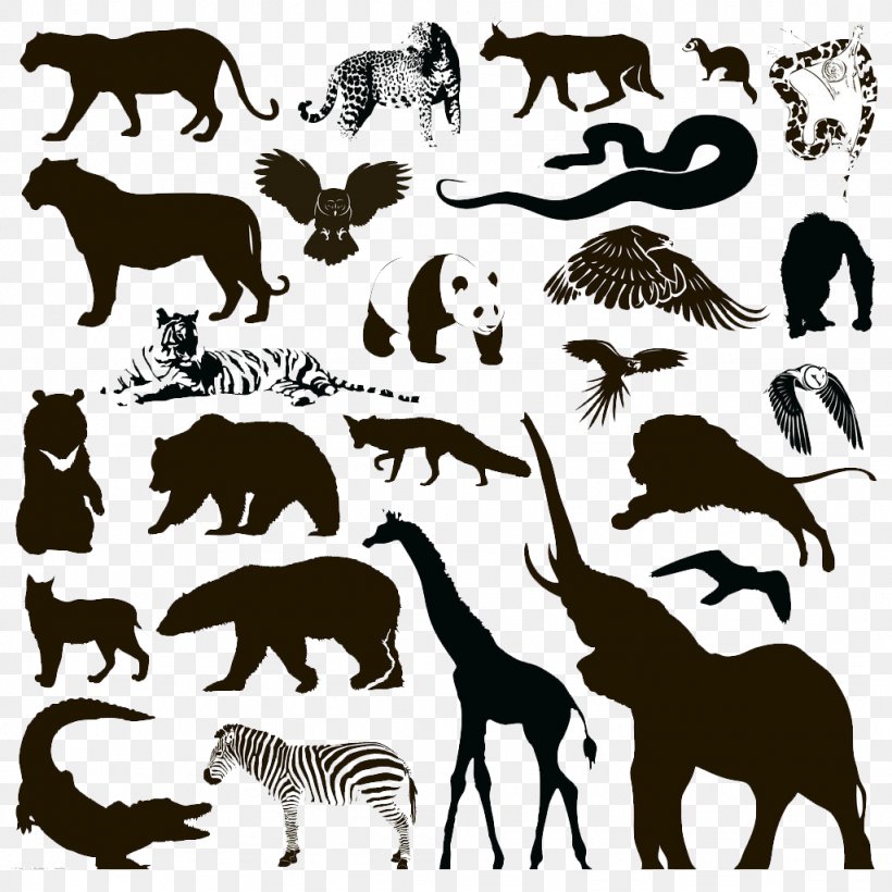 Silhouette Animal Wildlife, PNG, 1024x1024px, Silhouette, Animal, Black And White, Carnivoran, Cat Like Mammal Download Free