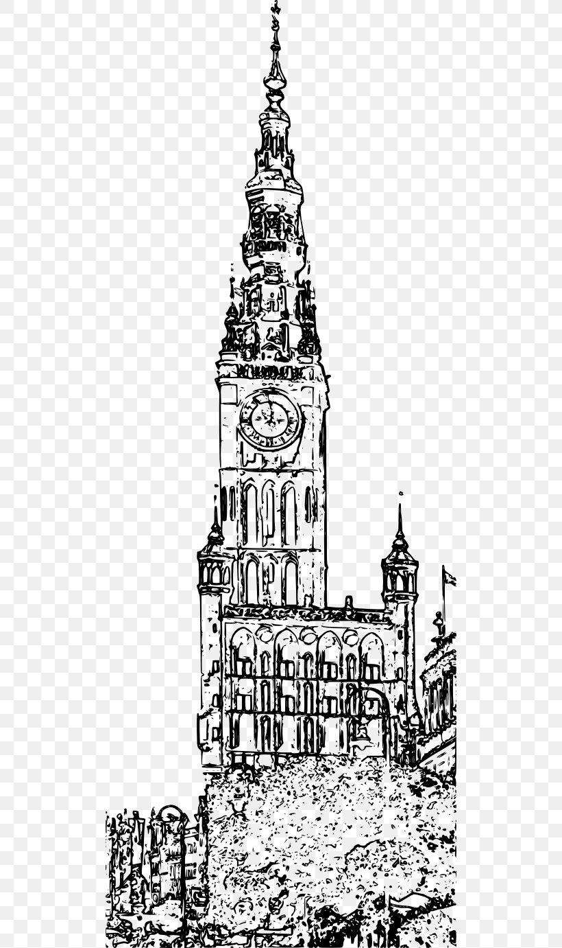 Gdańsk Clip Art, PNG, 512x1381px, Gdansk, Art, Black And White, Building, Cathedral Download Free