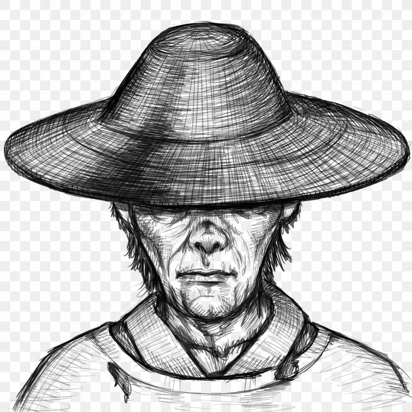 Fedora Cowboy Hat Sombrero, PNG, 3000x3000px, Fedora, Artwork, Black And White, Cartoon, Cowboy Download Free