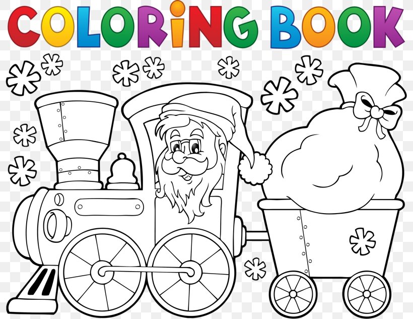 Train Santa Claus Coloring Book Christmas, PNG, 800x633px, Watercolor, Cartoon, Flower, Frame, Heart Download Free