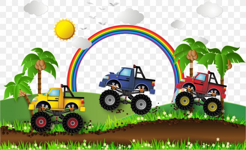 Car Pickup Truck Monster Truck Illustration, PNG, 935x574px, Car, Art, Can Stock Photo, Cartoon, Grass Download Free