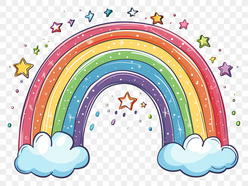 Cartoon Rainbow - Rainbow Illustration With Stars And Clouds PNG