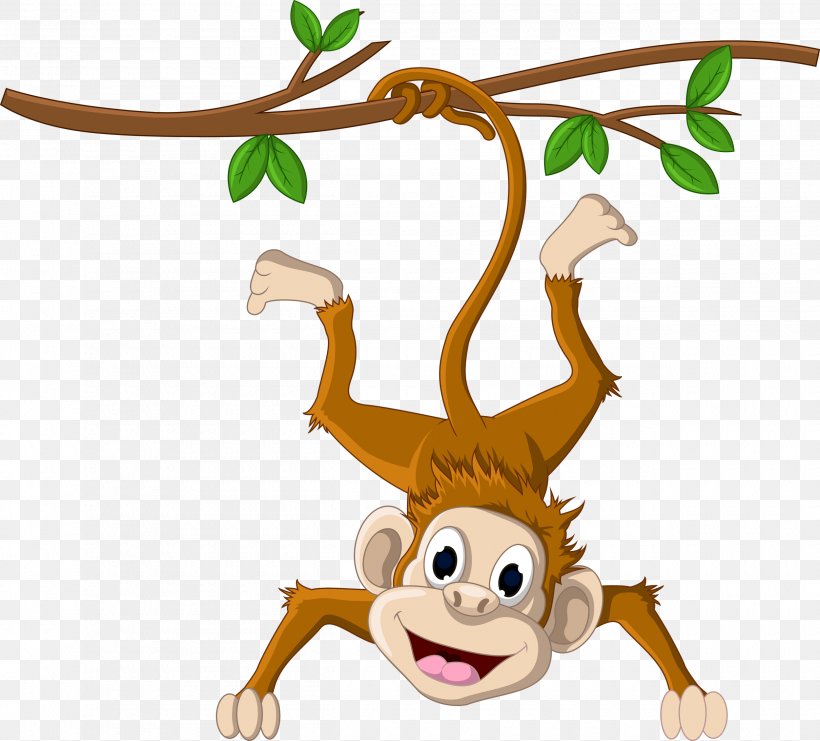 Monkey Hanging From A Tree, PNG, 2500x2262px, Cartoon, Antler, Clip Art, Deer, Funny Animal Download Free