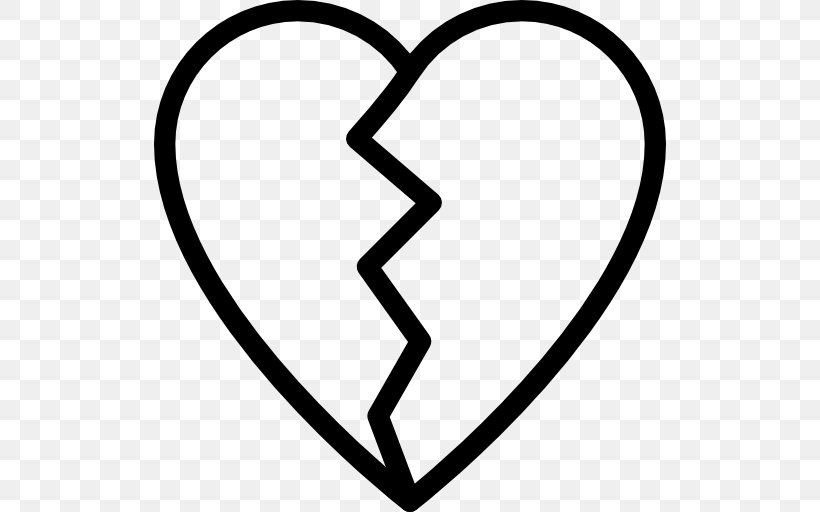 Broken Heart Love Clip Art, PNG, 512x512px, Heart, Area, Black And White, Broken Heart, Emoticon Download Free