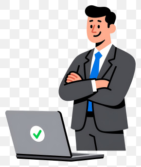 Confident Businessman With Checked Laptop PNG