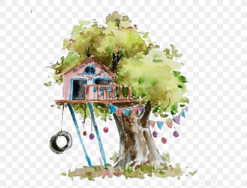 Tree House Paint Illustration, PNG, 612x626px, Tree House, Art, Branch, Color, Flora Download Free