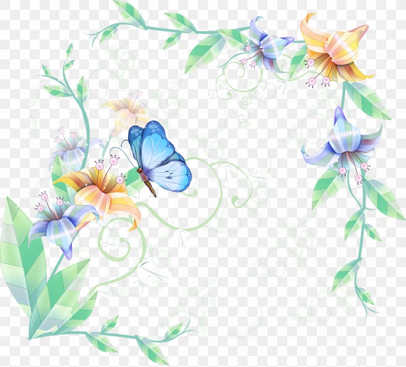 Butterfly Clip Art Decorative Borders Flower Drawing, PNG, 1200x1086px, Butterfly, Art, Blue, Branch, Butterflies And Moths Download Free