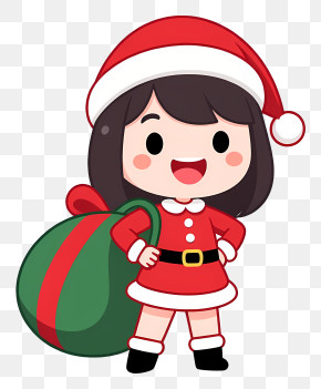 Chibi Girl Santa Costume - Little Santa Girl With Sack PNG