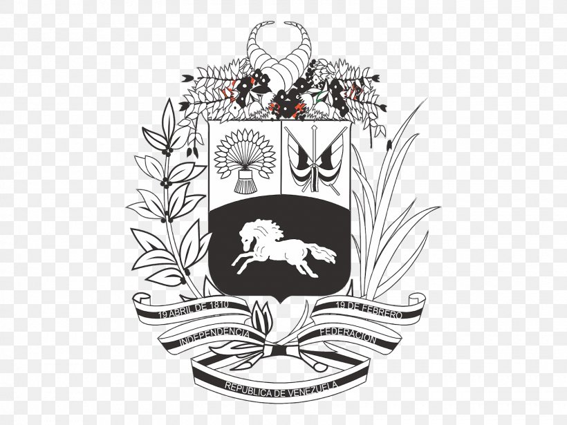 Coat Of Arms Of Venezuela Logo Illustration Escutcheon, PNG, 1600x1200px, Coat Of Arms Of Venezuela, Black And White, Brand, Coat Of Arms Of Mexico, Crest Download Free