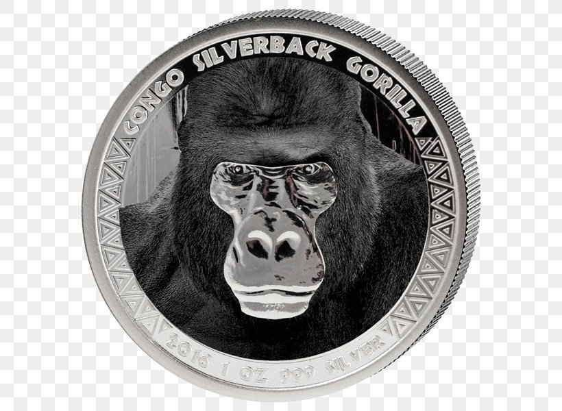 Gorilla Silver Coin Democratic Republic Of The Congo, PNG, 600x600px, Gorilla, Bullion, Coin, Congo, Democratic Republic Of The Congo Download Free