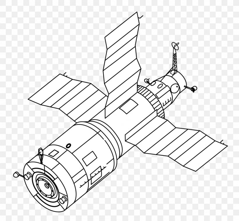 Salyut 6 Salyut Programme Salyut 4 Space Station Salyut 1, PNG, 1105x1024px, Salyut 6, Aerospace Engineering, Almaz, Artwork, Black And White Download Free