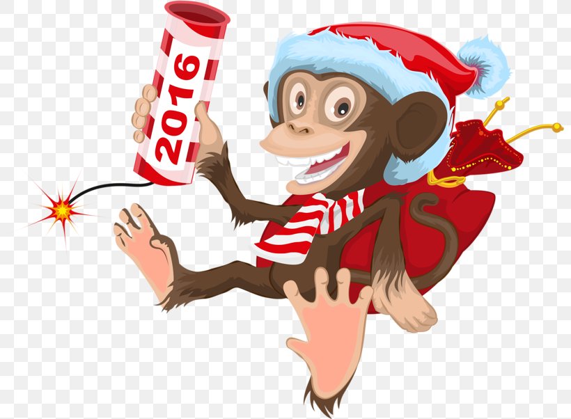Santa Claus Monkey New Years Day Illustration, PNG, 800x602px, Santa Claus, Art, Chinese New Year, Christmas, Fictional Character Download Free