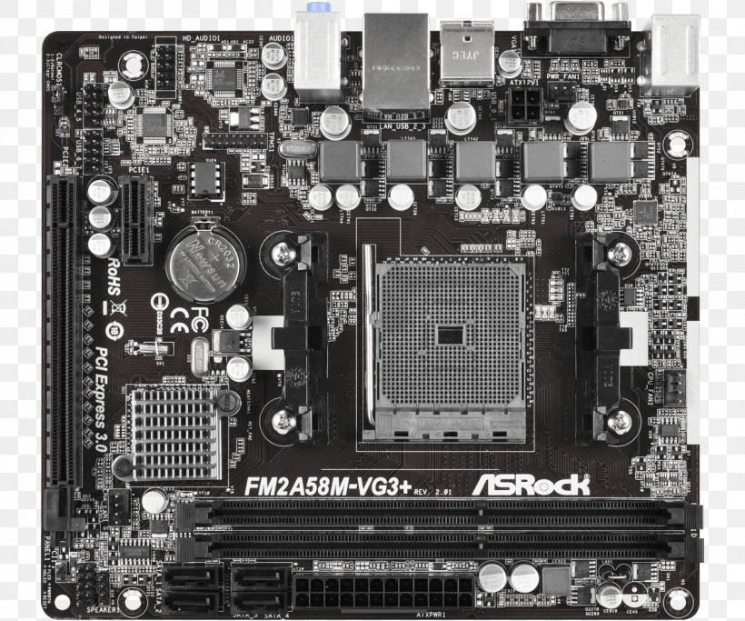 ASRock FM2A58M-VG3+ Socket FM2+ Motherboard, PNG, 1200x1000px, Socket Fm2, Advanced Micro Devices, Amd Accelerated Processing Unit, Asrock, Circuit Component Download Free