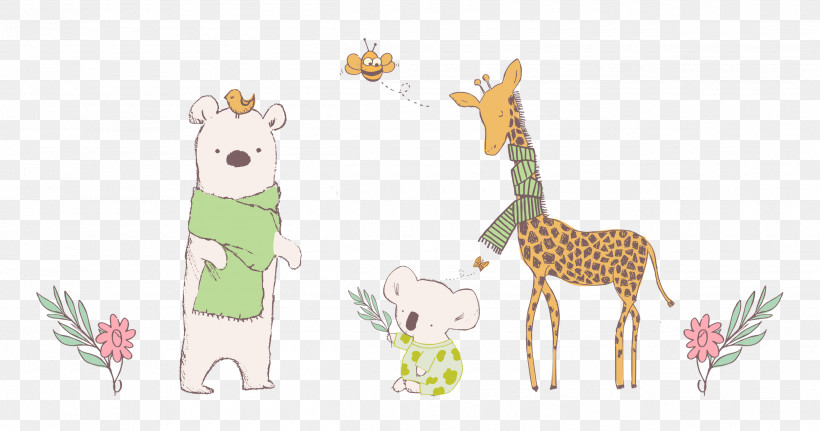Friends Koala Giraffe, PNG, 2500x1317px, Friends, Animal Figurine, Cartoon, Flower, Giraffe Download Free