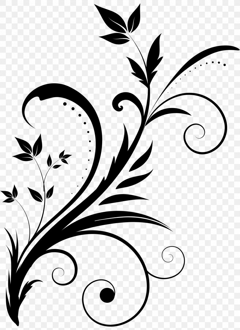 Floral Ornament, PNG, 2400x3300px, Swirl, Blackandwhite, Drawing, Floral Design, Leaf Download Free