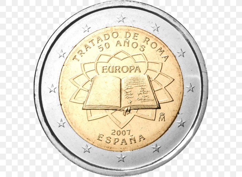 Treaty Of Rome 2 Euro Coin 2 Euro Commemorative Coins Spanish Euro Coins, PNG, 592x599px, 1 Cent Euro Coin, 2 Euro Coin, 2 Euro Commemorative Coins, Treaty Of Rome, Coin Download Free